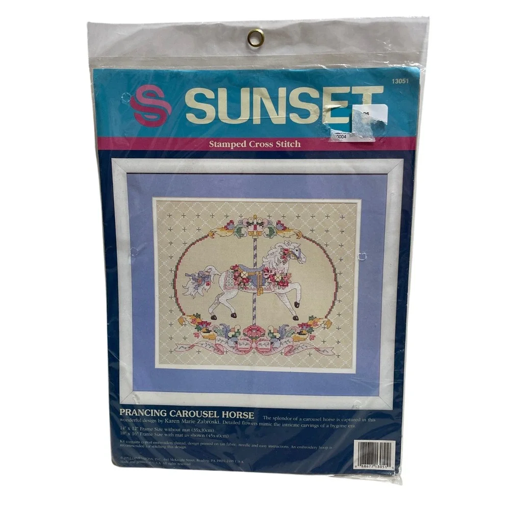 Sunset Stamped Cross Stitch Kit #13051 Prancing Carousel Horse 1992